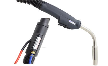 Water cooled semi-automatic torch with integrated flow switch